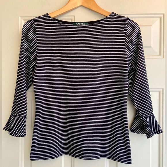 Ralph Lauren Striped Black And White Bell Sleeve Shirt Size Medium - Picture 4 of 8